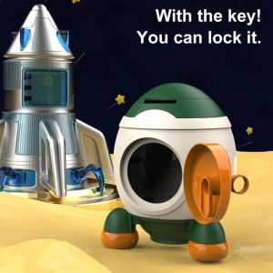 Rocket Piggy Bank Key Unlock Cartoon Style Saving Pot Save Money In-And-Out Boy Girls Cartoon Piggy Bank Money Box Birthday Gift