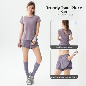 DRUR | Lace Up Breathable Quick Drying Short Sleeve Yoga Suit