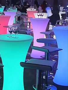 โต๊ะค็อกเทลทรงกลม LED สว่าง110ซม. โต๊ะบาร์พลาสติกกันน้ำโต๊ะกาแฟเฟอร์นิเจอร์เชิงพาณิชย์