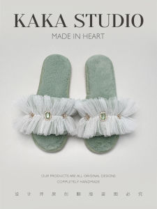 Dép Bông Thủ Công Ren Fairy Style Chống Trượt Mùa Đông Mùa Thu Ngoài Trời Trong Nhà Cho Nữ Dép Cotton Thoải Mái Cho Nữ