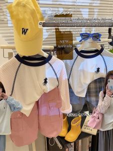 Embroidered Striped Girls Long Sleeve T-Shirt Thin Sun Protection Casual Shirt