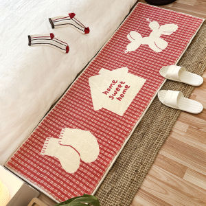 VIKAMA Ins Style Korean Crystal Pile Carpet Cute Long Bedroom Red Bed Front Bedside Long Floor Mat Home Decoration