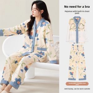 miiow | Cat Woman Sleepwear Long Sleeve Ice Silk Spring Autumn Home Clothes Set Antibacterial Comfortable Summer Outwear Youth Polyester Fiber