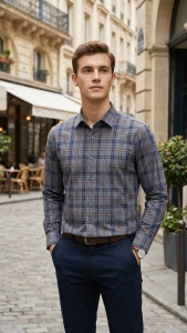 Áo Sơ Mi Nam Xanh Kẻ Cam Aristino vải Lyocell polyester thiết kế gọn gàng nam tính ALS602EDP01