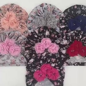 Baby Boys Girls Solid Head Wrap Turban Cap Headband Beanie Hats Big Ruffled Flower Caps