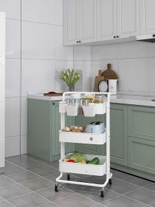 BSShop ชั้นวางที่มีล้อเลื่อน 3 ชั้น รถเข็นอาหาร ชั้นวางเข็นได้ 3 ชั้น ล้อหมุน 360 องศา