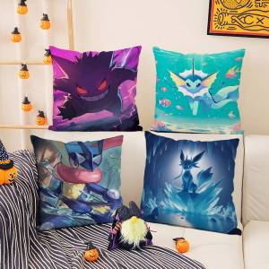Bandai | Pokemon Gold Silver Anime Plush Pillow Cover Soft Short Plush Cushion Cover For Sofa Bedroom Living Room Decor Gift