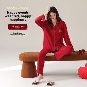 miiow | Newlywed Couples Pure Cotton Sleepwear Red Fortuneg Year Home Clothes Mens New Style Womens Traditional Chinese Style Long Pants