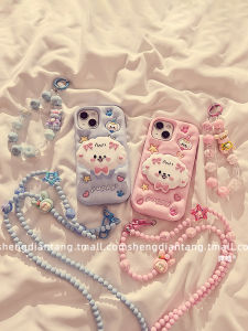 Super Cute Cute Curly Puppy Bracket for Apple 16promax Phone Case Iphone16 New Arrival 15 Stereo 14 Cartoon 13 Crossbody 1 Female 15promax Silicone Protective Case Chain