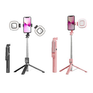 1.3m Selfie Stick Tripod with Bluetooth Shutter 360 ° Rotation Selfie Light Stand Aesthetics Black/Pink Three-legged bracket Portable Phone Selfies For Vlogging Live Streaming Video Recording
