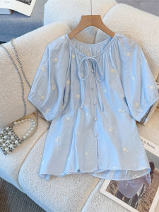 AIYITI | French Embroidery Slimming Concealing Short Sleeve Shirt