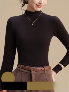 MiiOW | Womens Black High Collar Fleece Lined Long Sleeve Base Shirt Slim Fit Inner Wear Versatile Top For Autumn Winter MiiOW Cat Person