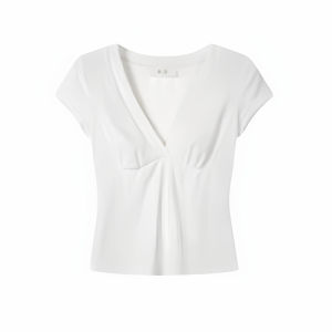 YUEZHONGWEI | American Style Hot Girl White V-neck Short Sleeve T-shirt Womens Summer New Fashion Slim Fit Belly Bearing Short Top