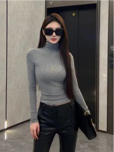NINGXI | Lazy High Collar Diamond Long Sleeve Slim T-shirt