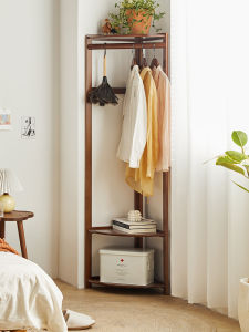 Modern Minimalist Solid Wood Corner Clothes Rack Bedroom Living Room Stand Hanging Storage Shelf Space Saving Adult Furniture