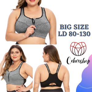Sport Bra Jumbo BH Big Size Resleting Buka Depan Kait Depan Katun Pakaian Dalam Olahraga Yoga Aerobik Tanpa Kawat