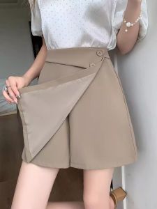 High Waist Ice Silk Suit Skirt Womens Summer New Style A-Line Short Midi Skirt Flattering Asymmetrical Korean Style Commute