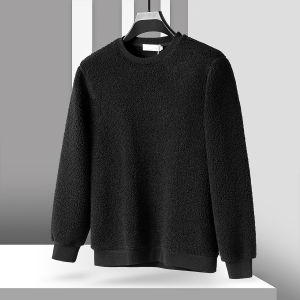 Áo Nỉ Lót Lông Cừu Giả Cổ Điển Cho Nam Mùa Xuân Thu 2025 Cổ Tròn Màu Trơn Trùm Đầu Thời Trang Thường Ngày