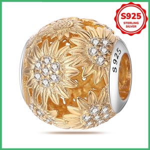 Hạt Charm Hoa Hướng Dương Mạ Vàng Bạc 925 Sterling Dùng Làm Vòng Tay Vòng Cổ Tự Chế Trang Sức Hoa Cổ Điển Quà Tặng Đính Hôn Sinh Nhật