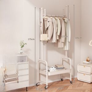 Floor Mounted Clothes Drying Rack Small Indoor Home Use Metal Craft Welding Process Mobile Feature Pure Color Design