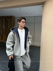 เสื้อแจ็คเก็ตฮู้ดแบบมีซิปสองช่องสไตล์อเมริกัน ทรงหลวม ทรงสั้น สำหรับผู้ชาย ฤดูใบไม้ร่วง/ฤดูหนาว ลำลอง ทรงหลวม ทรงหลวม