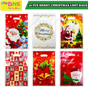 10 pcs Merry Christmas Loot Bags Multiple Designs Party Pearly Giveaways Gift Souvenier Xmas Lootbags Fillers Aesthetic Cute Santa