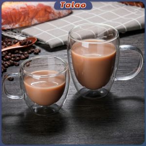 Talao Double Layer Glass Cup Transparent Coffee Mug Double Wall Heat Resistant Glass Cups Hot & Cold Coffee Tea Cup With Lid & Handle 150ml/250ml/350ml