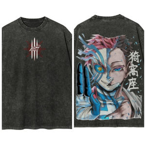 Bandai | Demon Slayer Washed Retro Short Sleeve T-Shirt Casual Summer Wear Mens Comfortable Short Sleeve Half Sleeve Sports Popular Top