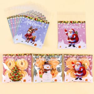 50/100pcs Christmas Treat Bags Self-Sealing Candy Cookie Biscuit Pouches Festive Christmas Decorations 2025 Xmas Holiday Gifts