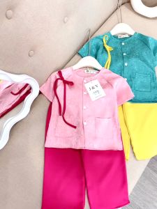 (10-30kg) Set áo bà ba hoa nhí phối quấn lụa mềm mịn cho bé gái