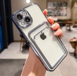 [With Lens Film] FLOVEME Luxury Plating Phone Case For iphone 15 14 13 12 11 Pro Max 15 14 Plus Clear Card Slot Lens Protection Shockproof Back Cover For iphone 15 14 13 12 11