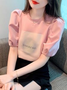 WANGGONGZHU | Princess Style Pure Cotton Short Sleeve T-Shirt Womens Round Neck Breathable Fashionable Retro Bubble Sleeve Summer Top