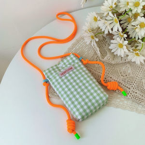 กระเป๋าใส่โทรศัพท์มือถือลายสก็อตสีสดใสแบบสะพายข้าง ผ้าใบ ปิดด้วยแม่เหล็ก กระเป๋าสี่เหลี่ยมเล็กน่ารักสำหรับสาวๆ