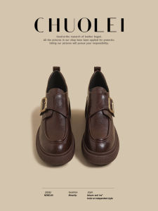 CHUOLEI | Retro Buckle Brown Loafers Thick Heel