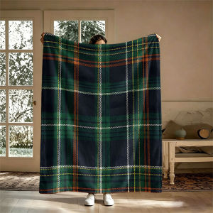 BILIBILI | Tartan Plaid Green Orange Flannel Blanket Perfect for Sofa Office Bed Travel Sleep Read Relax Camping Four Season Use