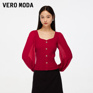 Vero Moda | New Autumn Knitted Patchwork Buttoned Lantern Sleeve Knit Top For Professional Wear