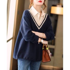 WANGGONGZHU | เสื้อสเวตเตอร์แขนยาวทรงหลวมสำหรับผู้หญิง แฟชั่นฤดูใบไม้ร่วง คอลเลกชันใหม่ ไซส์ใหญ่ แจ็คเก็ตแบบสวมหัว เสื้อคลุมดีไซน์เก๋ไก๋