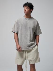 Heavyweight American Dyeing Vintage Short Sleeve T-Shirt Mens Small Collar Oversize Top Breathable Cotton Casual Wear