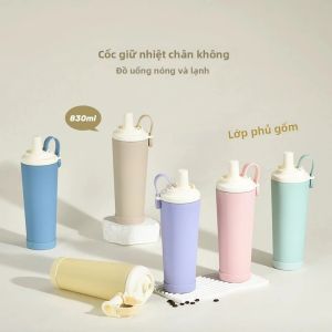 Bình Giữ Nhiệt Thép Không Gỉ 830ml Có Lớp Phủ Gốm Bên Trong Tay Cầm Từ Tính Di Động Lỗ Hút Lớn Bình Giữ Nhiệt Nước Ngọc Trai