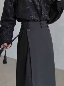 กางเกงขายาวทรงหลวมสไตล์สตรีทสำหรับผู้ชายและผู้หญิง กางเกงกระโปรงลำลองแบบสองทาง ทรงเข้ารูปแบบสีพื้น ทรงหลวม สไตล์ฮิปฮอป