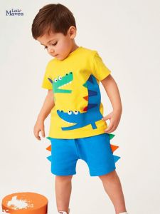 Summer New Cartoon Boys Clothing Set Pure Cotton Patchwork Embroidery Childrens Two-Piece Set Comfortable Breathable Kids Outfits