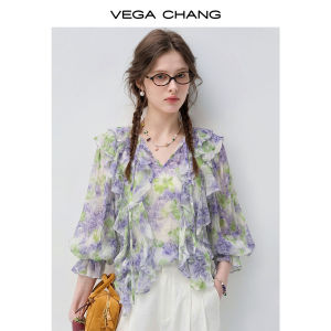 VEGA CHANG | Áo Sơ Mi Voan Ruffle Phong Cách Pháp Mới Thu