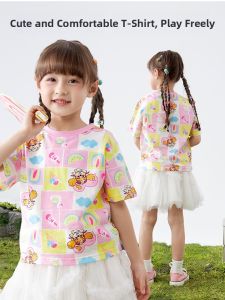 Lightweight Short Sleeve T-Shirt for Girls Baby Girls Base Shirt Thin Model Summer Childrens Top Paw Patrol Cartoon Print