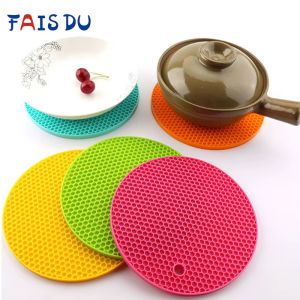 FAIS DU 3pcs Silicone Trivet Mats Round Hot Dishes Mat Extra Thick Large Non Slip Multipurpose Silicone Mat for Kitchen