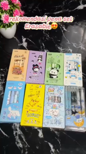 MPPN10 Pulpen Mekanik 0.5mm Set Isi 6 Pcs Motif Kartun Series Set Pena Gel 0.5mm Karakter Lucu Pulpen Gel 6IN1 Warna Hitam Bolpoint