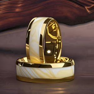 Nhẫn Nam Thép Không Gỉ 8MM Khảm Đá Trắng Trang Sức Nhẫn Cưới Đính Hôn Thời Trang Quà Tặng Sinh Nhật Dự Tiệc