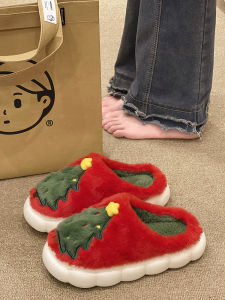 รองเท้าแตะผู้หญิงฤดูหนาว 2024 ทรงหัวมน หัวเข็มขัด พื้นยาง รองเท้าแตะแบบสวมทับหน้าอกเสือดาวน์แบบสวมหัวสำหรับในบ้านและกลางแจ้ง