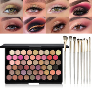 VERONNI | 54 Shades Eyeshadow Palette Matte Shimmer Highly Pigmented Eye Makeup Kit with 8 Pcs brush Makeup Brushes for Festival Cosplay