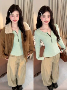 Mint Green Knitted Sweater Womens Slim Fit Base Layer Korean Style Autumn Winter Fashionable Top Quality Polyester Fiber