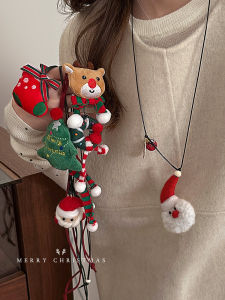 Adorable Long Plush Christmas Cartoon Necklace Women Summer Neck Hanging Pendant Festival Sweater Chain Hoodie Chain Accessory